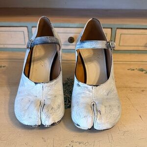 Maison Martin Margiela White Split-Toe Mary Jane Heels with Strap
